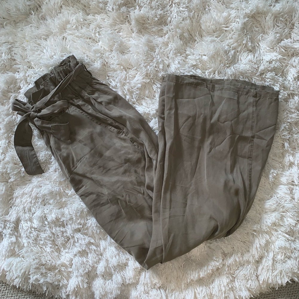 Green Tie Front Flare Trouser Pants